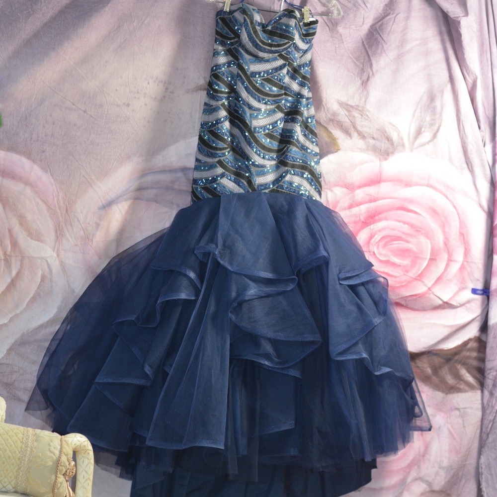 Sequinned and Embroidered Strapless Mermaid Prom Dress SZ 6